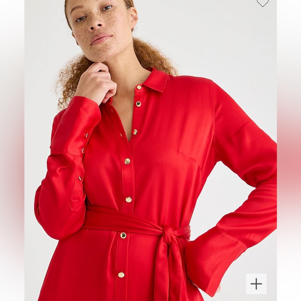 J.Crew dress NWT Luster Crêpe shirtdress red gold buttons long sleeve TIKTOK top - Picture 4 of 4